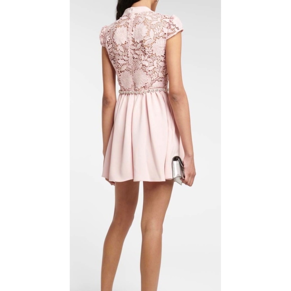 Self-Portrait Pink Lace Crystal Button Mini Dress US 10 UK 14 - Picture 2 of 9